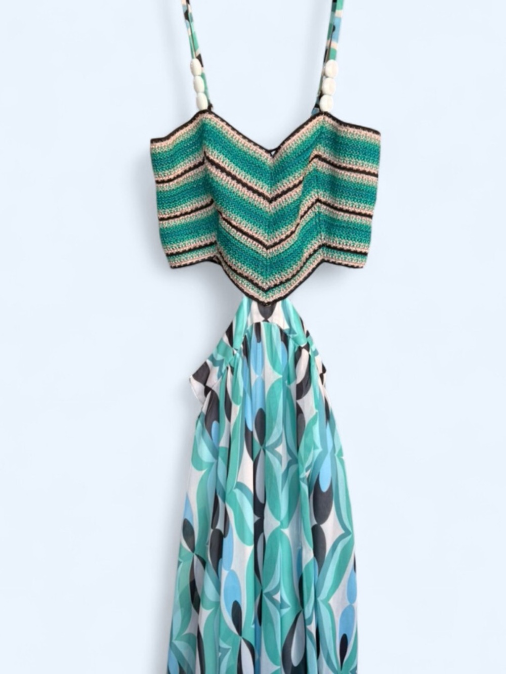 PatBO Green & Aqua Crochet-Bodice Printed Maxi Dress - Picture 3 of 4
